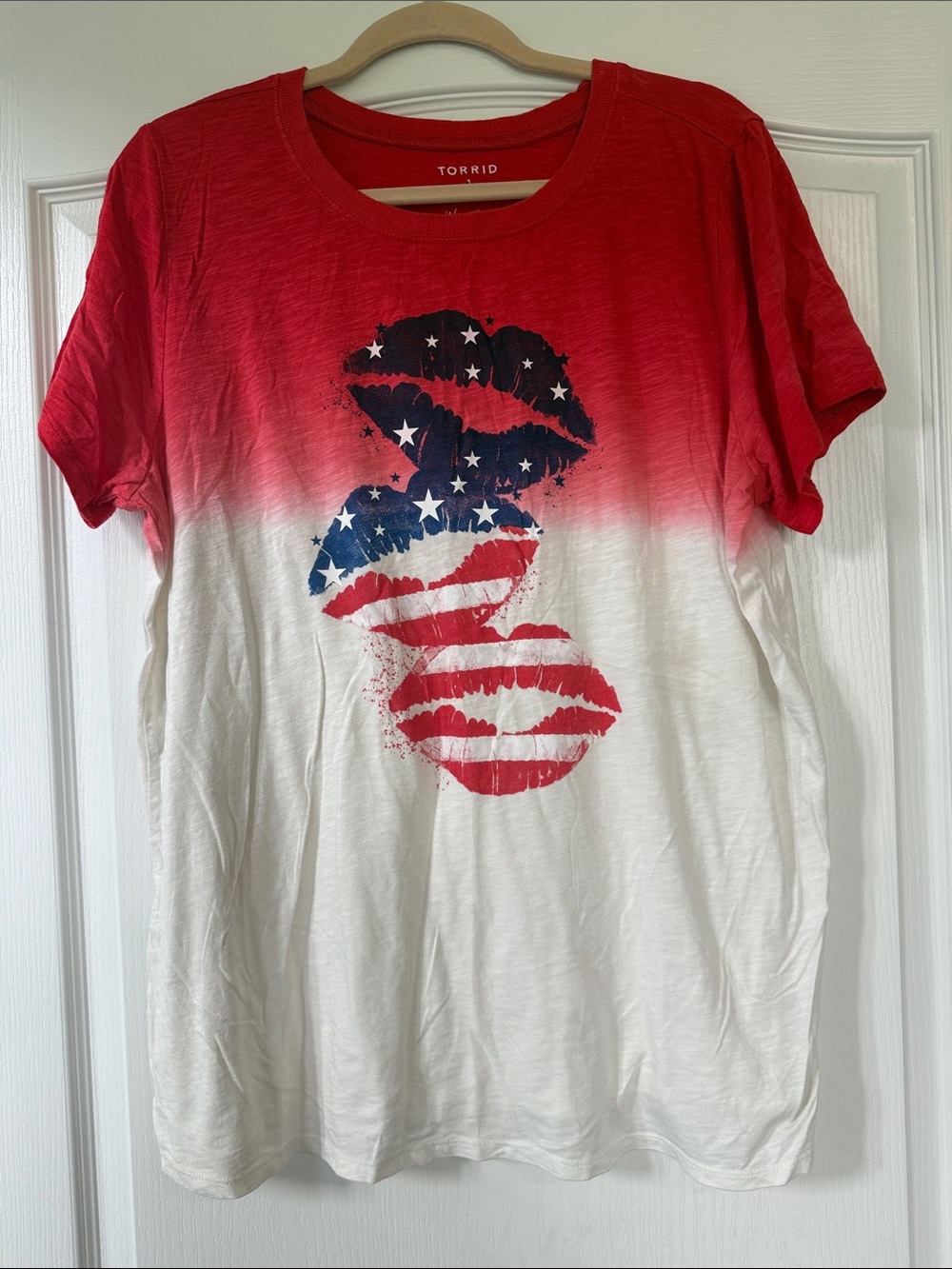 Torrid Red White Ombre Tee with American Flag Lips